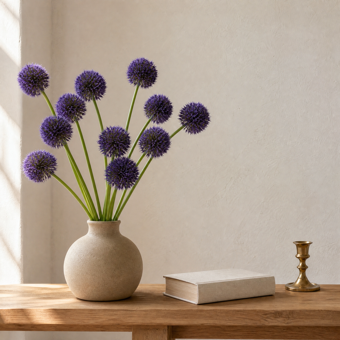 Faux Allium Stems Set of 10 – Round Ball Flowers for Vase, Wedding and Home Decor