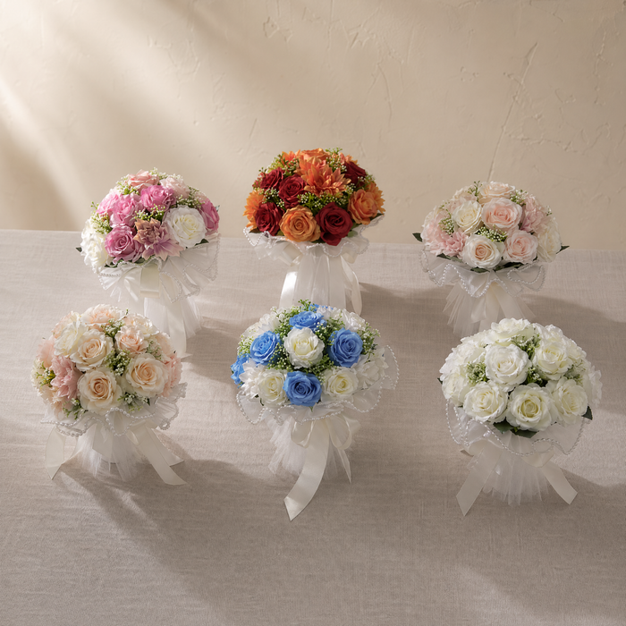 Silk Rose Bridal Bouquet – Faux Peony Dahlia Wedding Flowers, Photo Prop, Home Decor