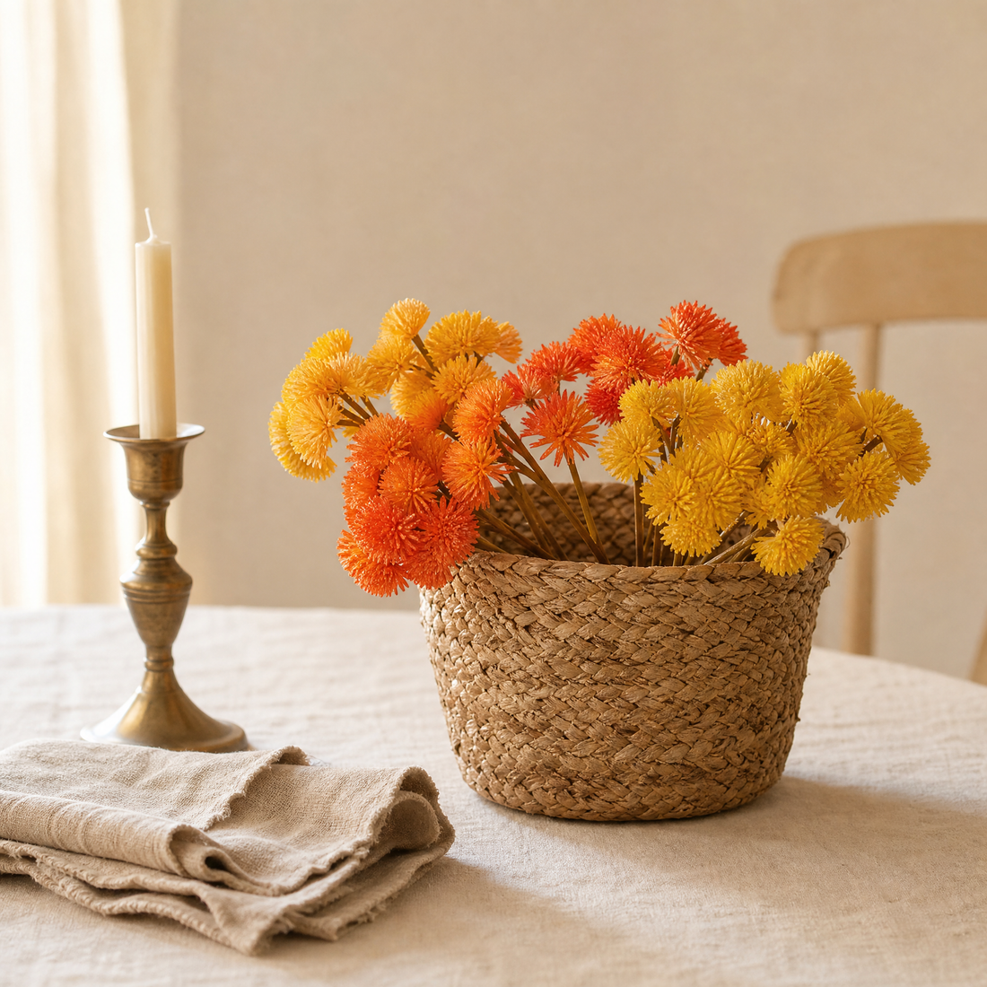Faux Mimosa Stem – PU Cone Flower Pick for Home Decor and Floral Arrangements