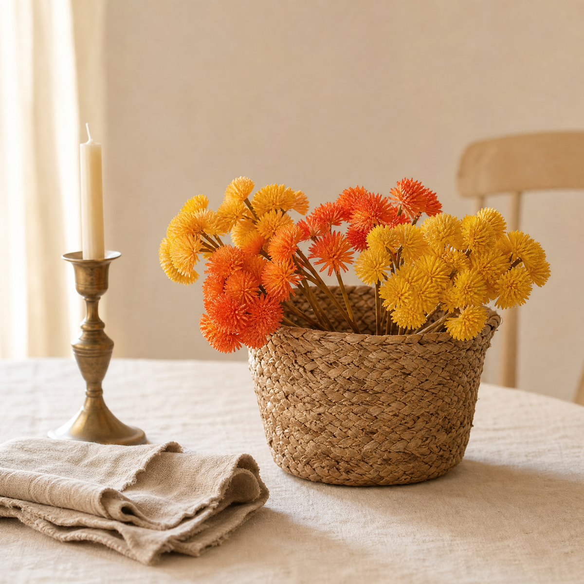 Faux Mimosa Stem – PU Cone Flower Pick for Home Decor and Floral Arrangements