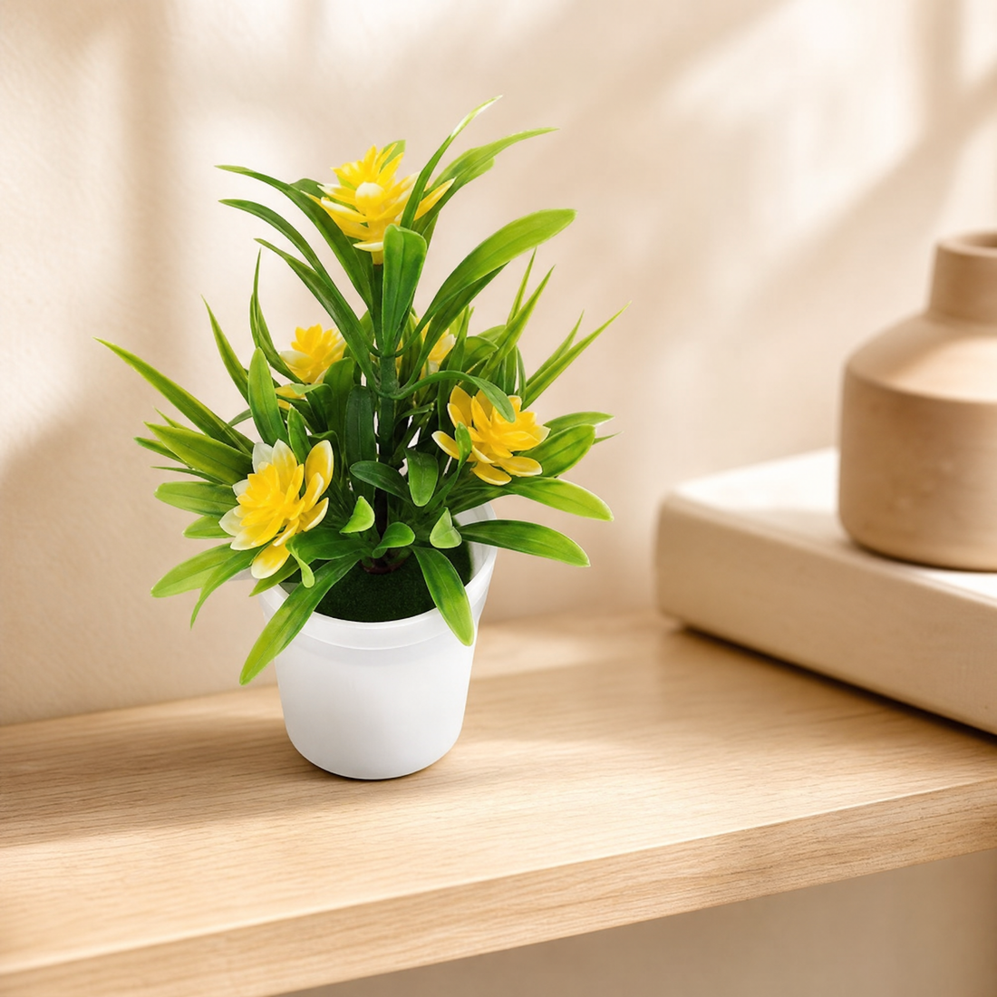 Artificial Flower Plant Pot – Faux Botanical Desktop Decor Home Office Gift