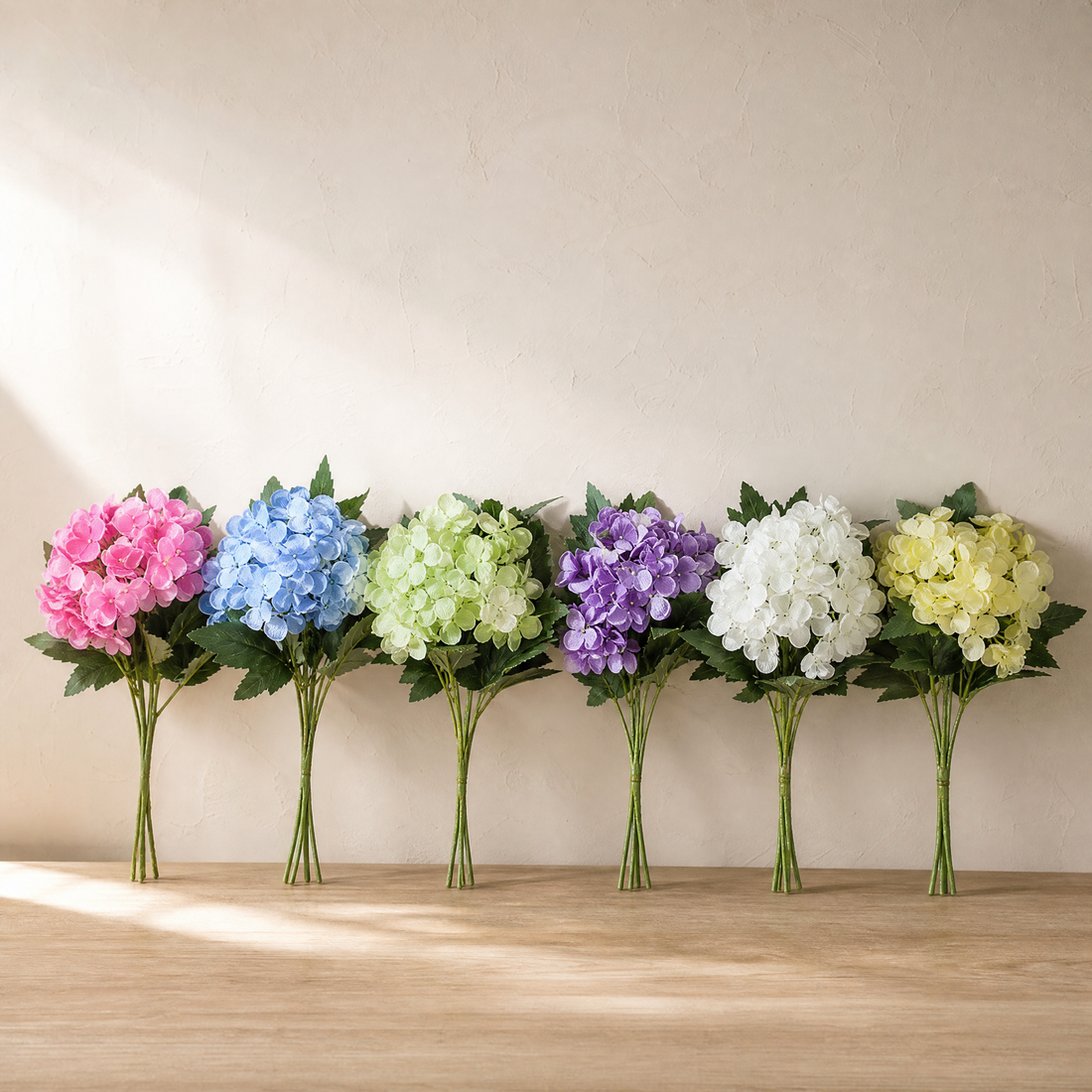 Silk Hydrangea Bouquet – Faux Floral Arrangement for Wedding Home Decor Table