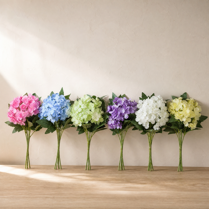 Silk Hydrangea Bouquet – Faux Floral Arrangement for Wedding Home Decor Table