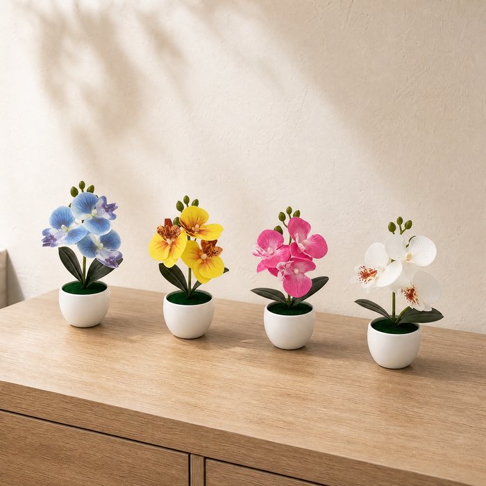 Faux Orchid Bonsai Pot – Mini Silk Phalaenopsis Desktop Decor Home Office Gift