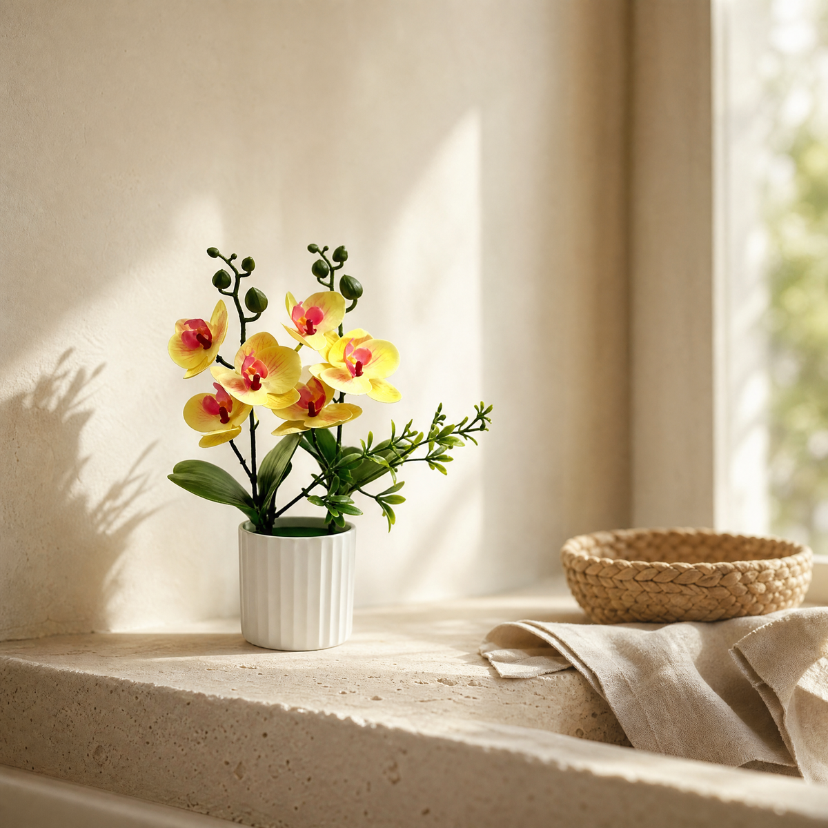 Artificial Orchid Pot Plant – Silk 6 Bloom Butterfly Bonsai, Home and Desk Decoration