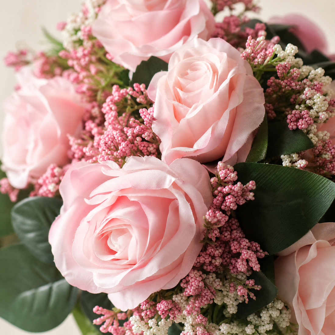 Faux Rose Bouquet with Gypsophila – Silk Wedding Flowers Home Table Decor