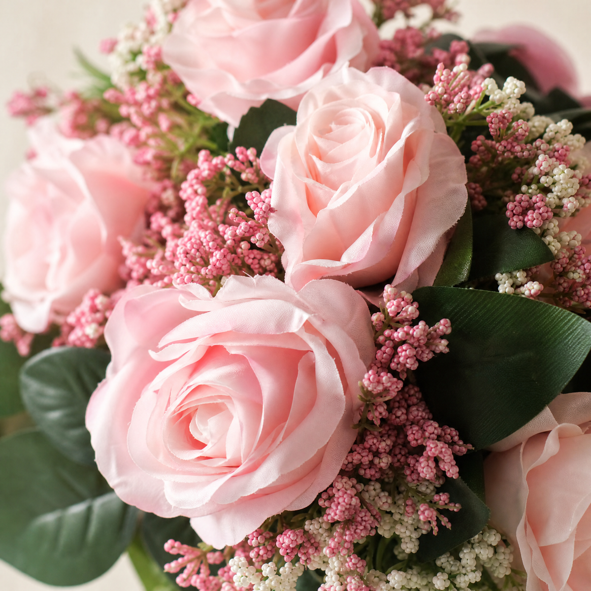 Faux Rose Bouquet with Gypsophila – Silk Wedding Flowers Home Table Decor