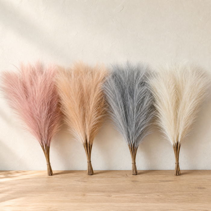 Artificial Pampas Grass Stems – Faux Bouquet for Wedding Table and Vase Decor