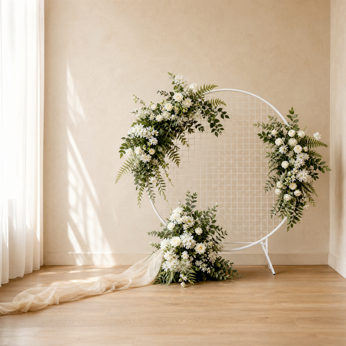 Silk Flower Arch Arrangement – Round Wedding Backdrop Floral Decor Display Stand