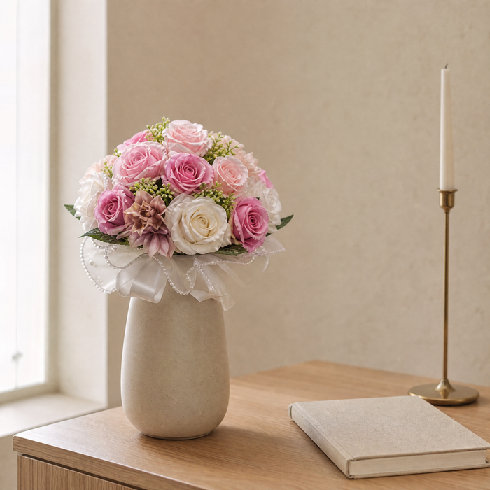 Silk Rose Bridal Bouquet – Faux Peony Dahlia Wedding Flowers, Photo Prop, Home Decor