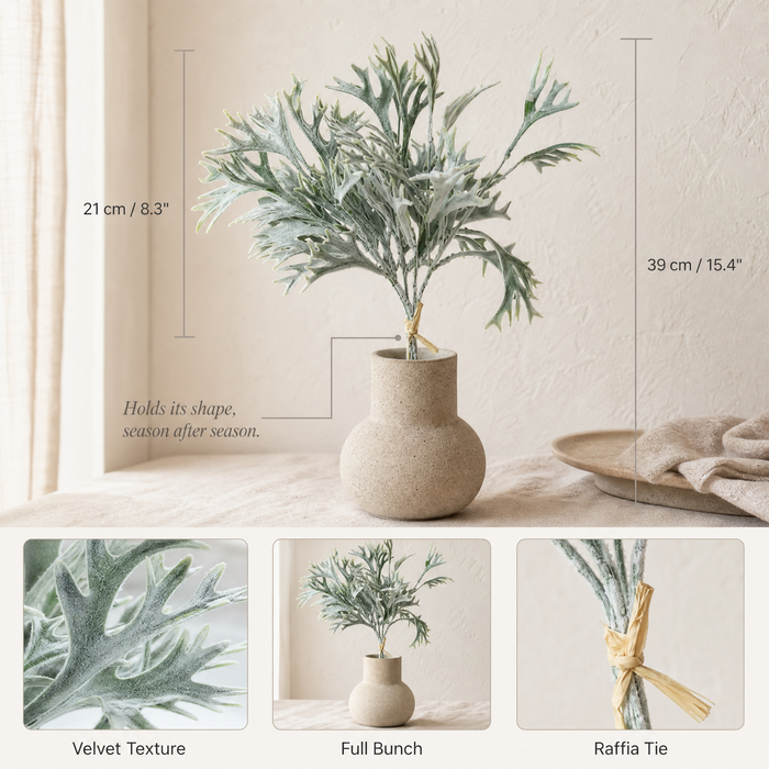 Artificial Staghorn Fern Bunch – Faux Silk Greenery Stems for Home and Wedding Styling