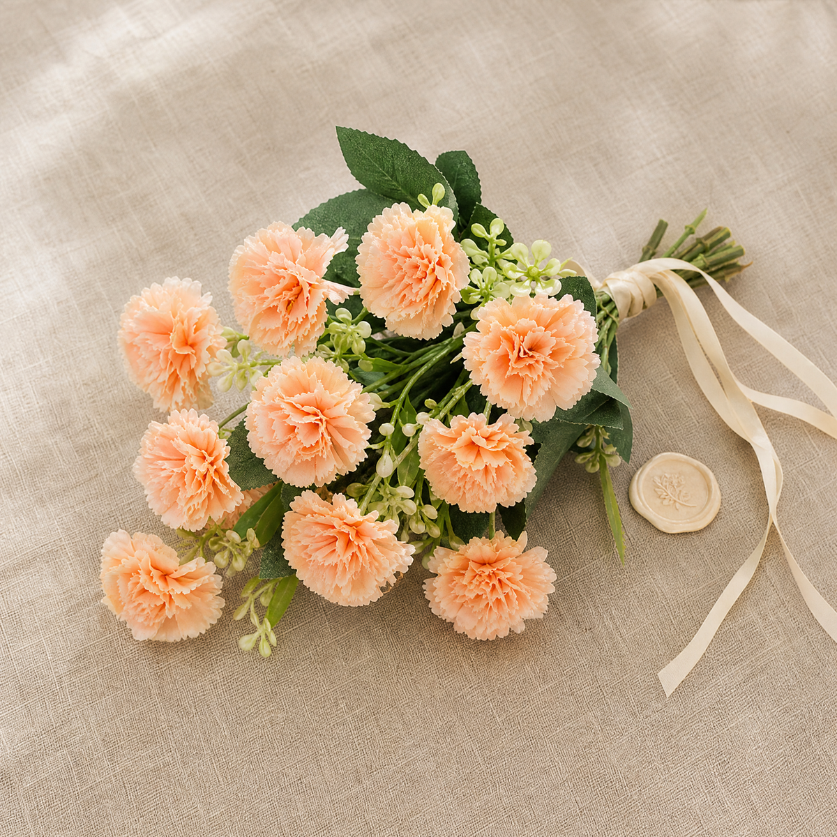 Faux Carnation Bouquet – 15 Heads Silk Stems Home Decor Wedding Table Arrangement