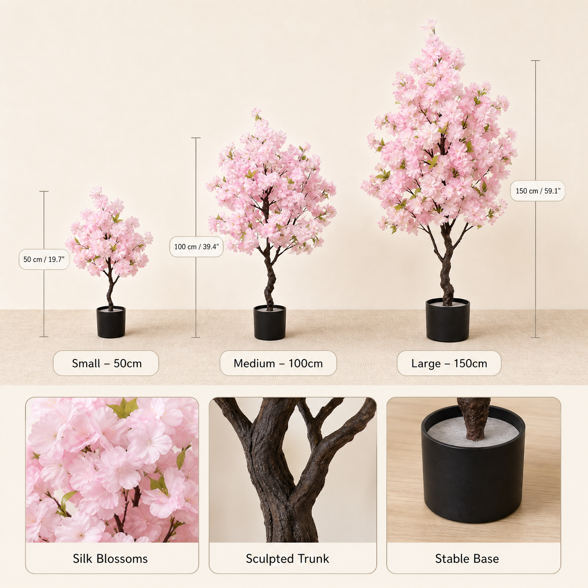 Artificial Cherry Blossom Tree – Faux Floral Floor Plant for Home and Office Decor