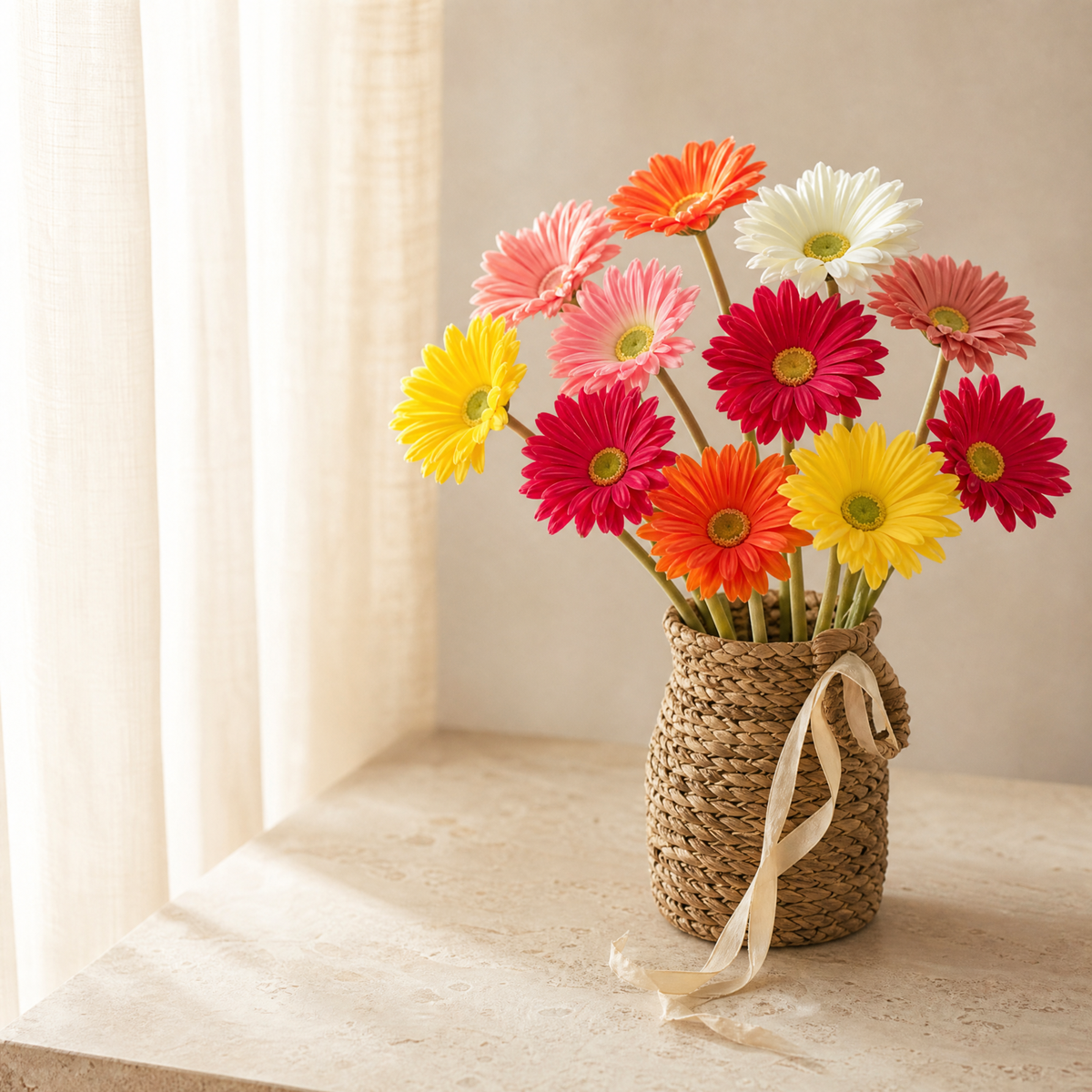 Artificial Gerbera Daisy Stems  – Faux PU Flowers for Wedding Home Office Decor