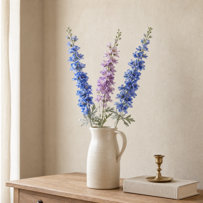 Faux Delphinium Stem – Tall Artificial Flower Branch for Vase Home Decor