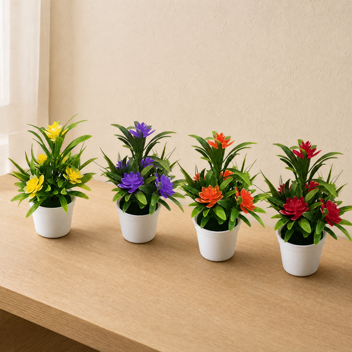 Artificial Flower Plant Pot – Faux Botanical Desktop Decor Home Office Gift