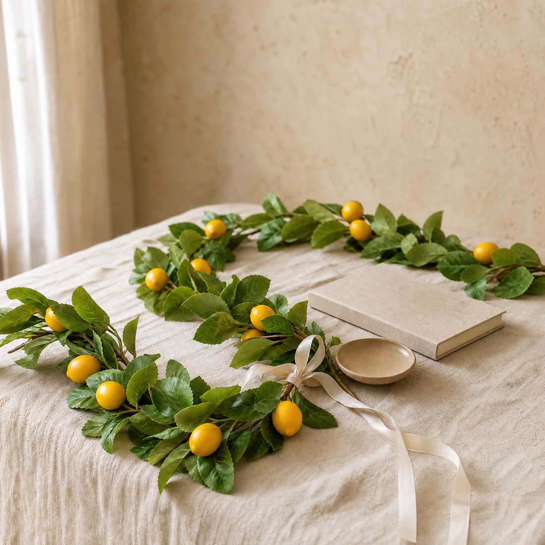 Faux Lemon Garland – Artificial Fruit Vine for Table, Door and Wall Decor