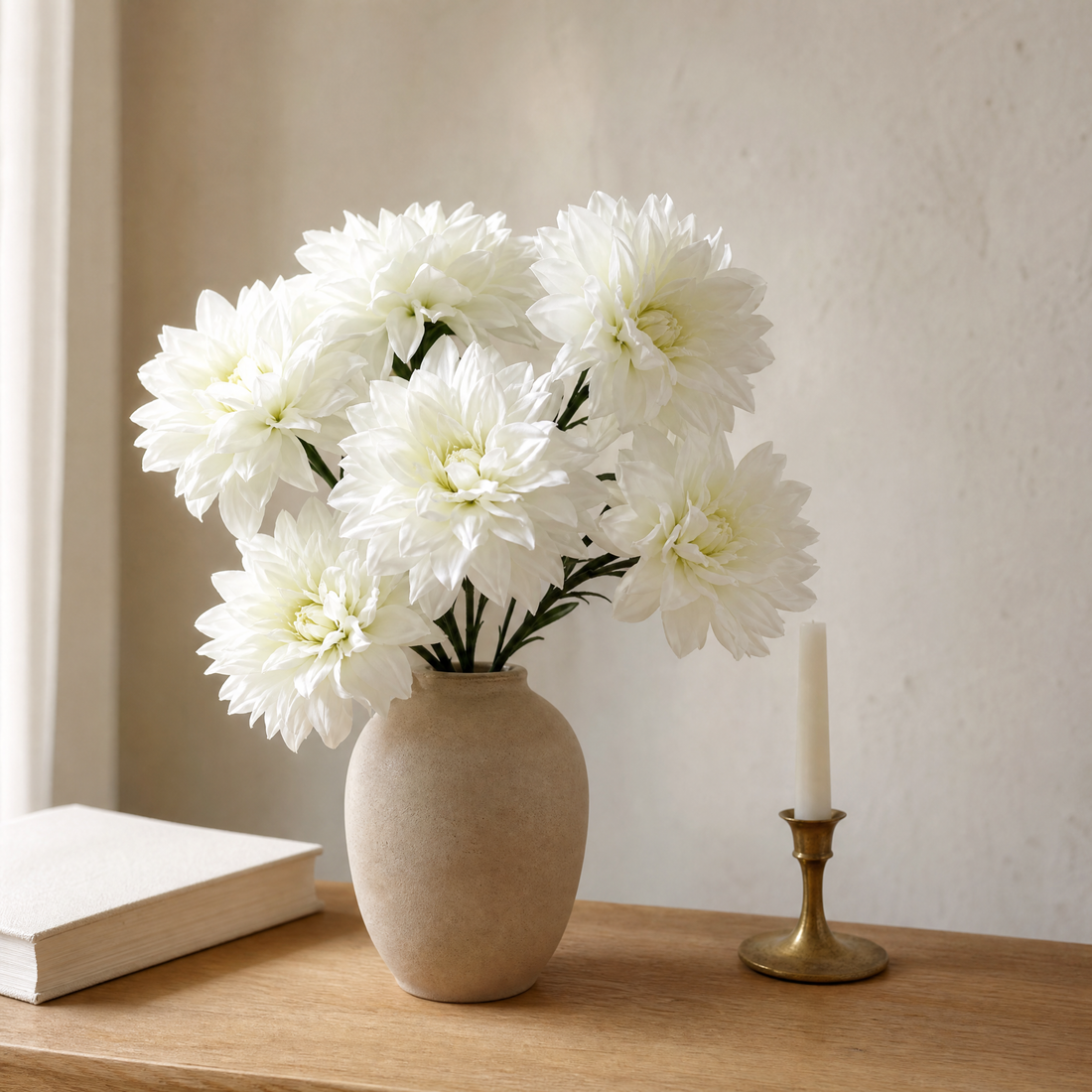 Faux Dahlia Bouquet 7 Heads – Faux Flowers for Wedding Table Centerpiece Home Decor