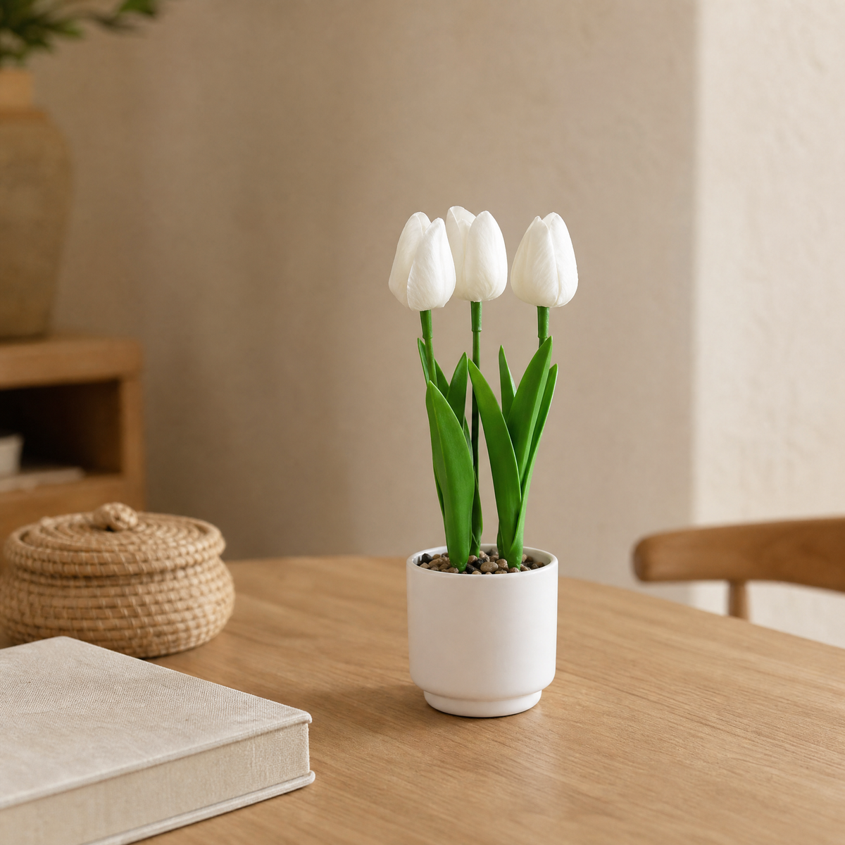 Faux Tulip Potted Plant – Realistic PVC Stems, Home Desk Decor, Wedding Table