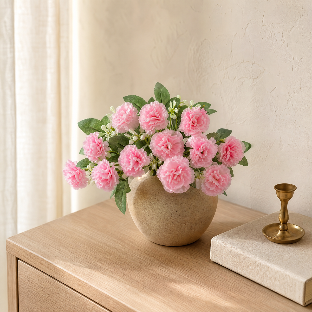 Faux Carnation Bouquet – 15 Heads Silk Stems Home Decor Wedding Table Arrangement