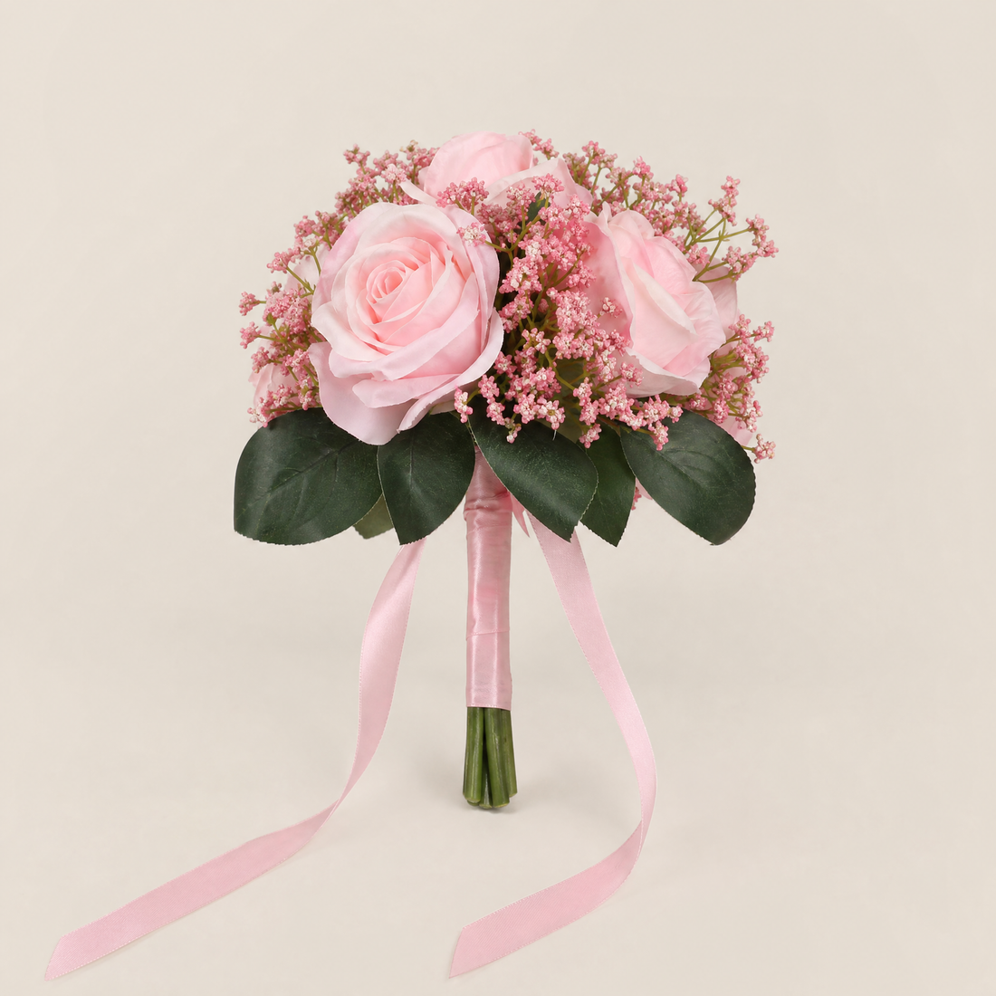 Faux Rose Bouquet with Gypsophila – Silk Wedding Flowers Home Table Decor
