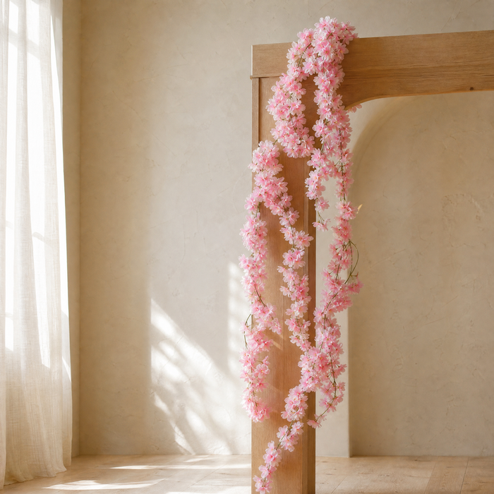 Artificial Cherry Blossom Garland – Faux Sakura Vine for Wedding Arch and Home Decor