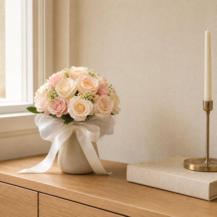 Faux Rose Bridal Bouquet – Silk Peony Wedding Flowers Bridesmaid Gift Decor