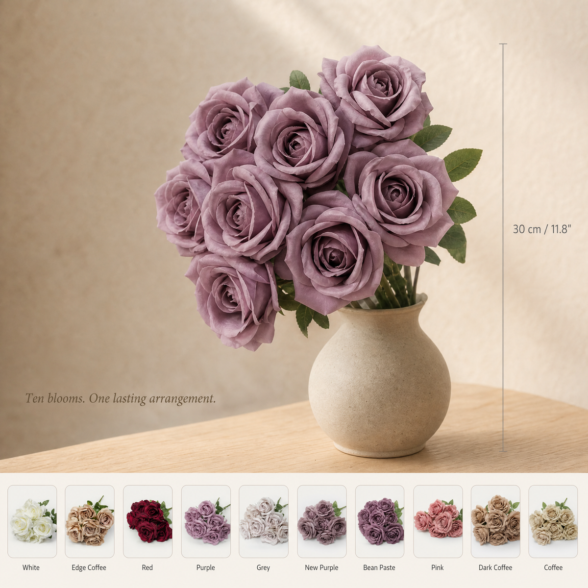 Faux Rose Bunch 10 Stems – Silk Wedding Flowers Vintage Tones Room Decor