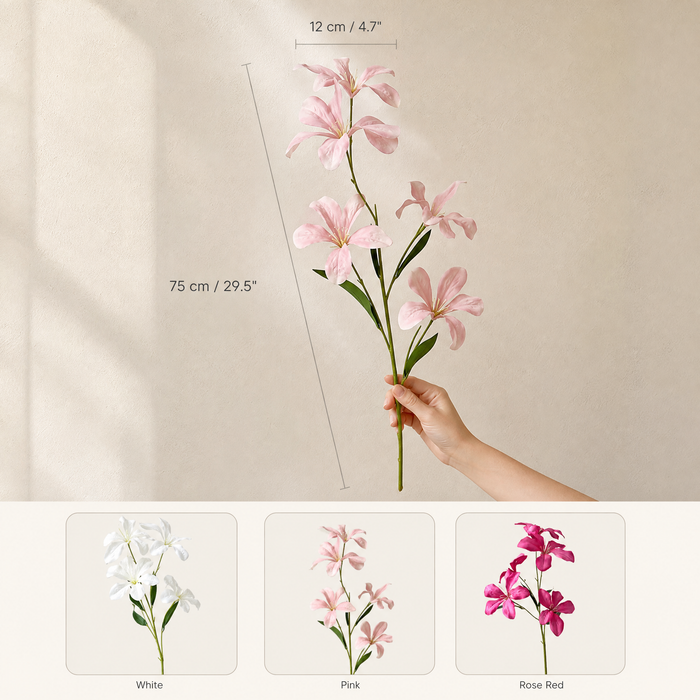 Silk Flame Orchid Stem – Faux Floral Branch for Home, Wedding and Table Decor