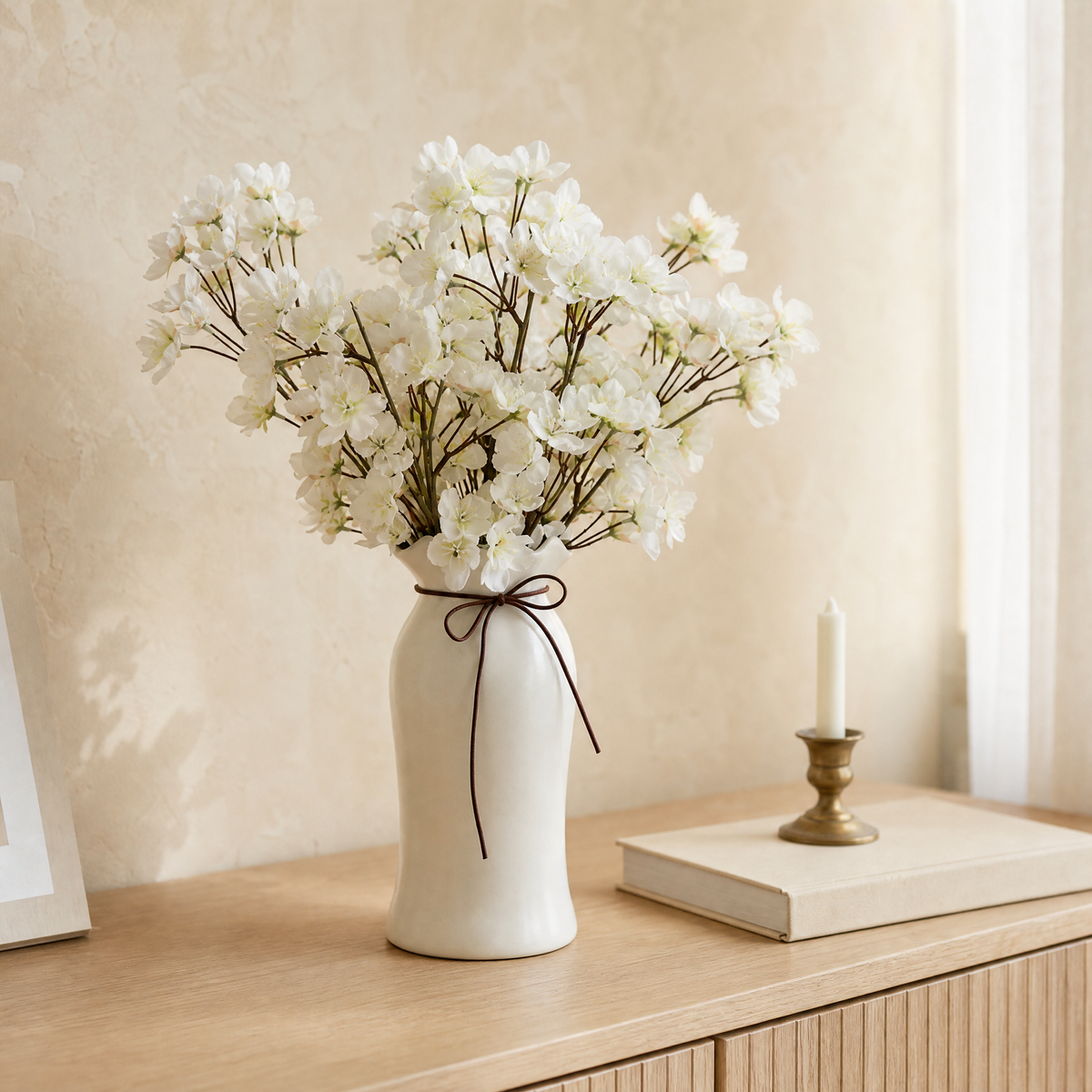 Faux Cherry Blossom Stem – Silk Plum Branch for Home Decor, Vase, Wedding Florals