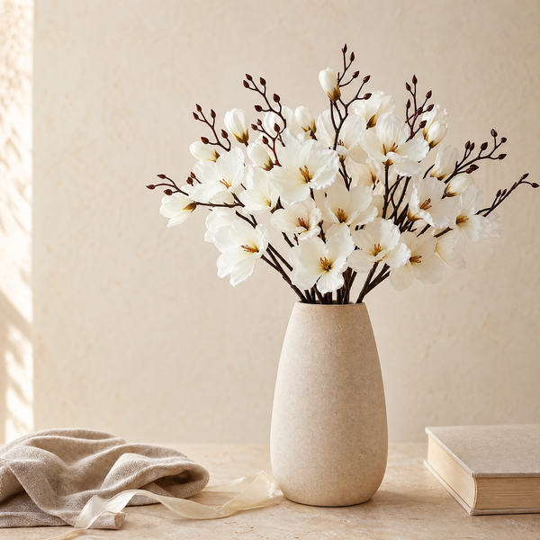 Faux Magnolia Stem Bouquet – 20 Head Silk Flower Arrangement Wedding Table Decor