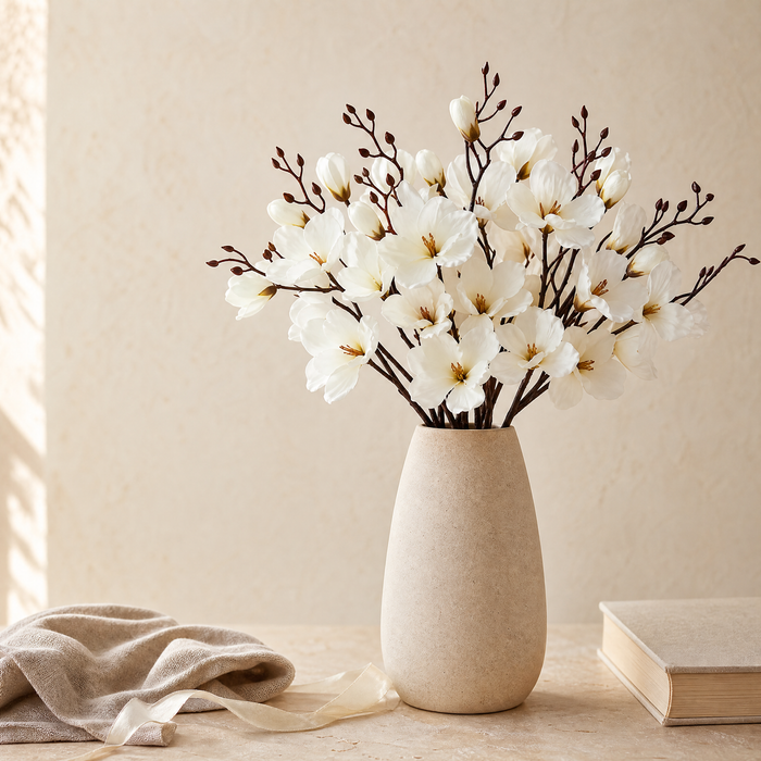 Faux Magnolia Stem Bouquet – 20 Head Silk Flower Arrangement Wedding Table Decor