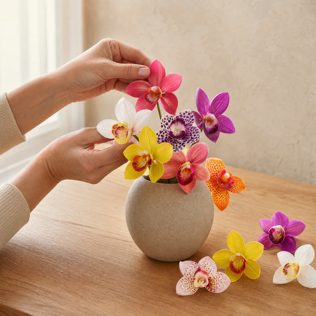 Silk Orchid Flower Heads – Faux Floral Stems for Wedding Bouquet and Home Decor