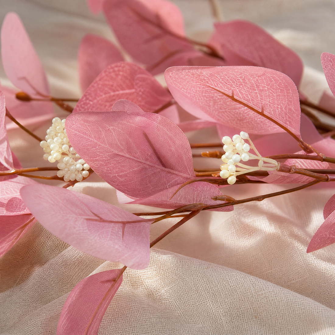 Silk Eucalyptus Stem with Fruit – Faux Botanical Branch for Wedding and Home Decor