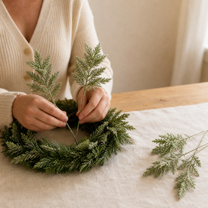 Faux Glitter Pine Branch Picks – Christmas Tree Wreath Stems Holiday Decoration