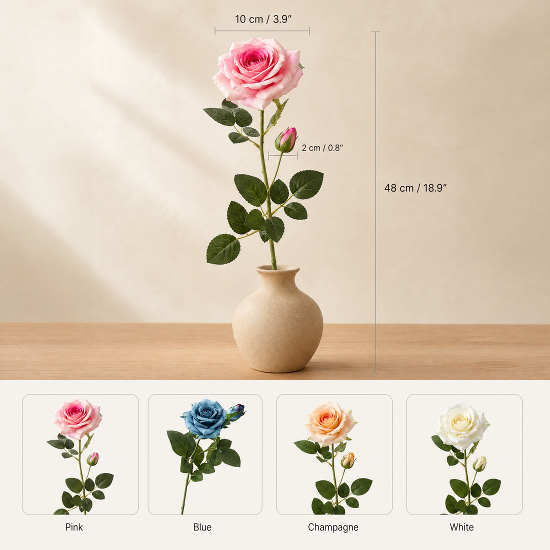 Silk Rose Stem – Real Touch Faux Flower for Wedding Table and Home Decor