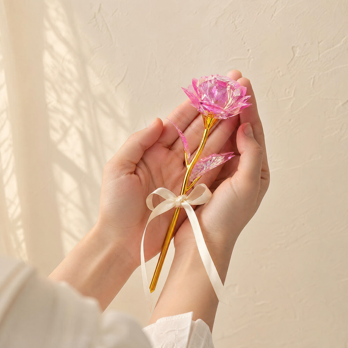 Artificial Crystal Rose – Gold Stem Foil Flower Valentine Anniversary Wedding Gift