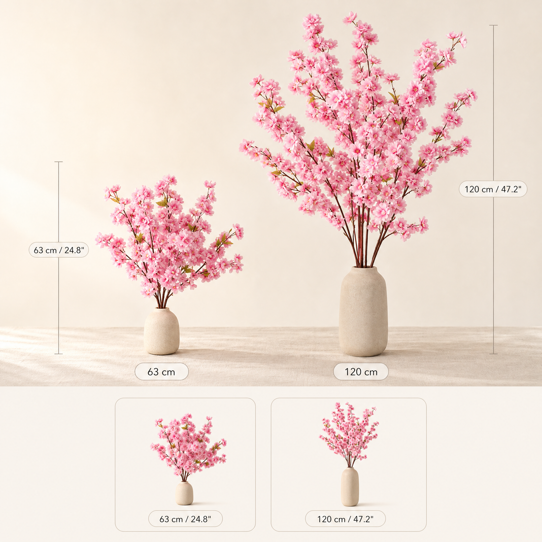 Sakura Artificial Flower Stems – Silk Faux Cherry Blossom Branch Home Decor