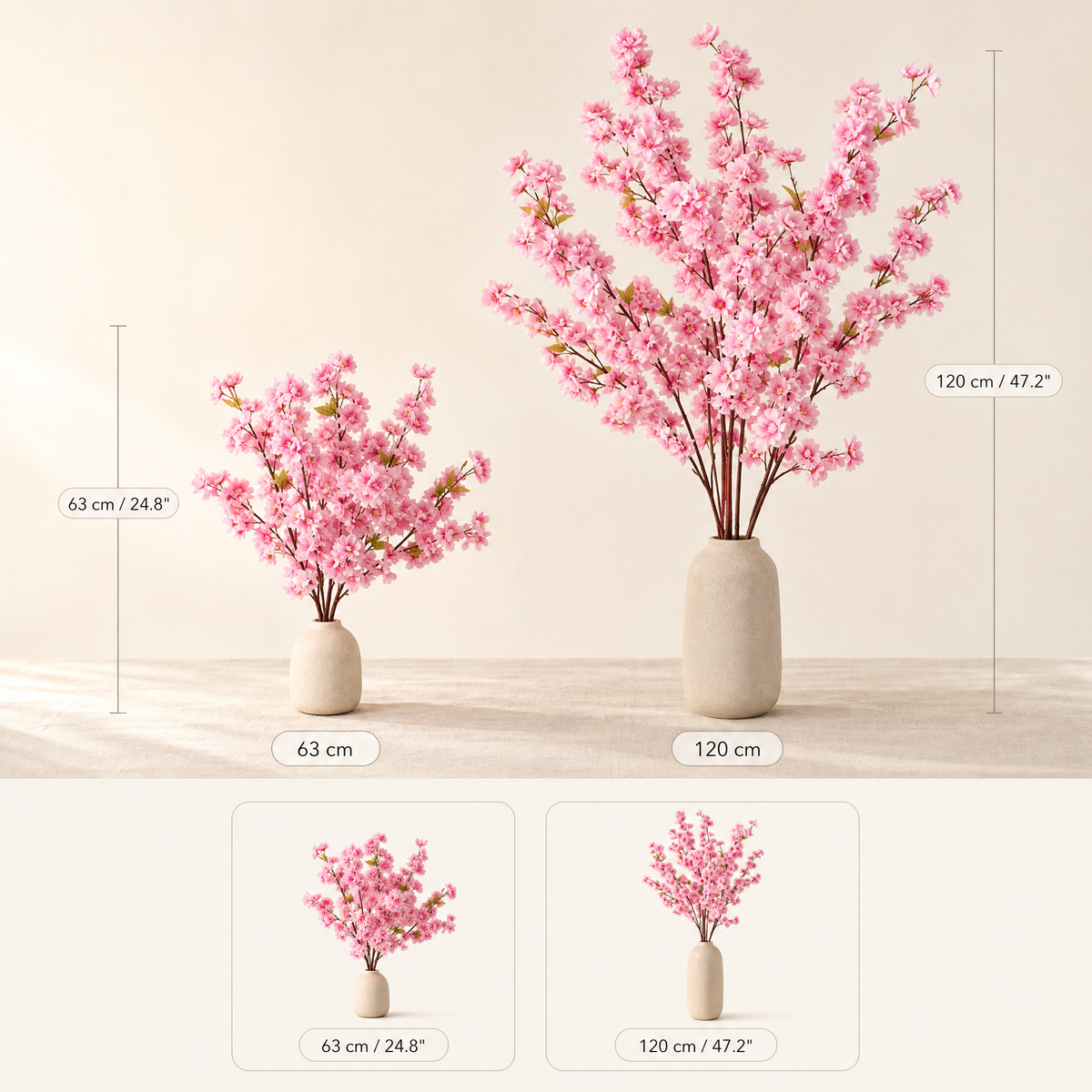 Sakura Artificial Flower Stems – Silk Faux Cherry Blossom Branch Home Decor