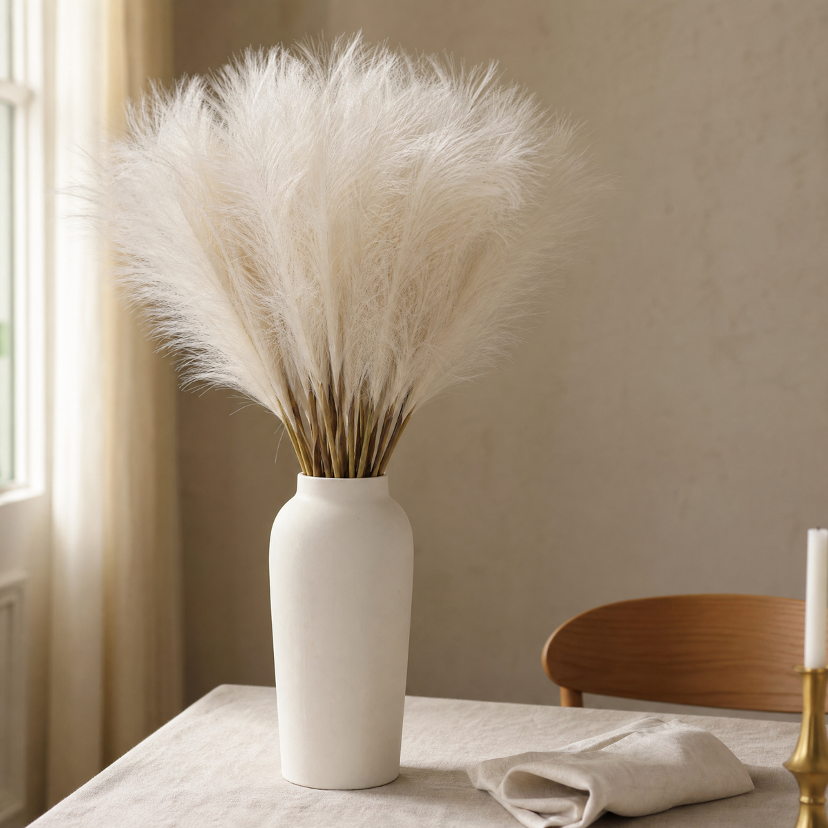 Artificial Pampas Grass Stems – Faux Bouquet for Wedding Table and Vase Decor