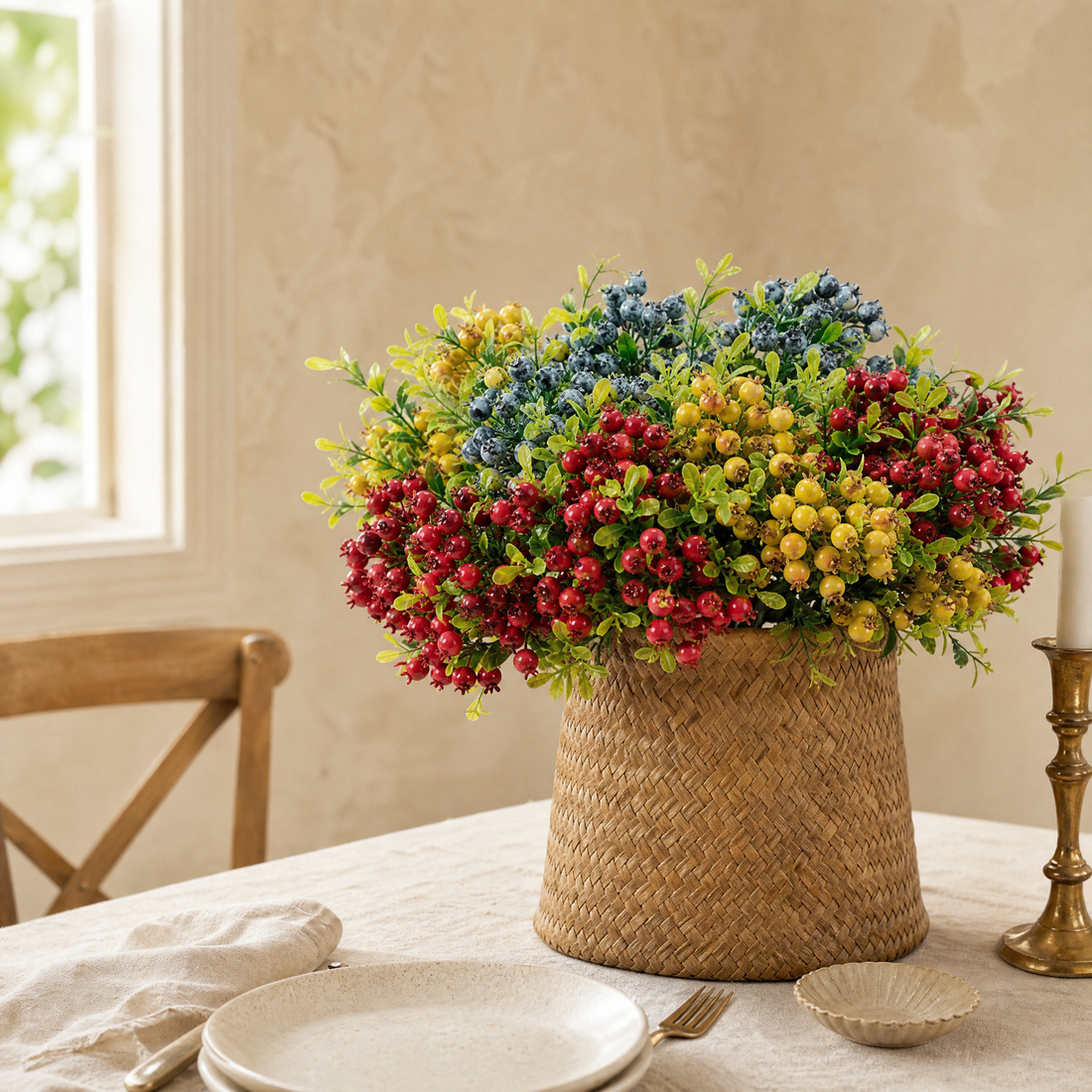Faux Berry Stem – Artificial Fruit Branch for Vase, Wedding and Home Table Decor