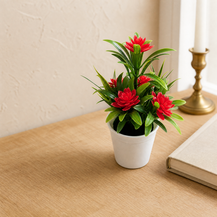 Artificial Flower Plant Pot – Faux Botanical Desktop Decor Home Office Gift