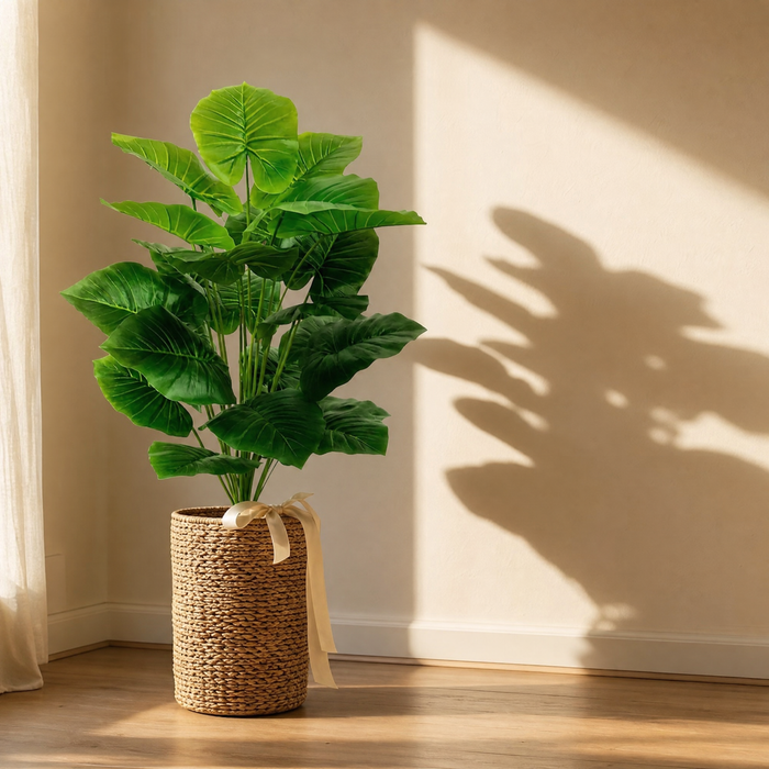 Artificial Tropical Plant Stem 100cm – 18 Leaf Faux Taro for Indoor Living Room Decor