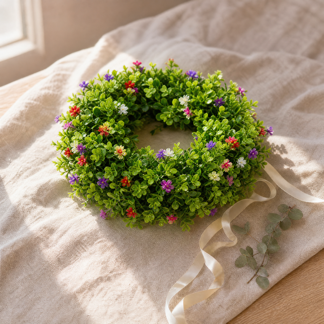 Artificial Eucalyptus Wreath – Faux Greenery Front Door Wall Spring Decor