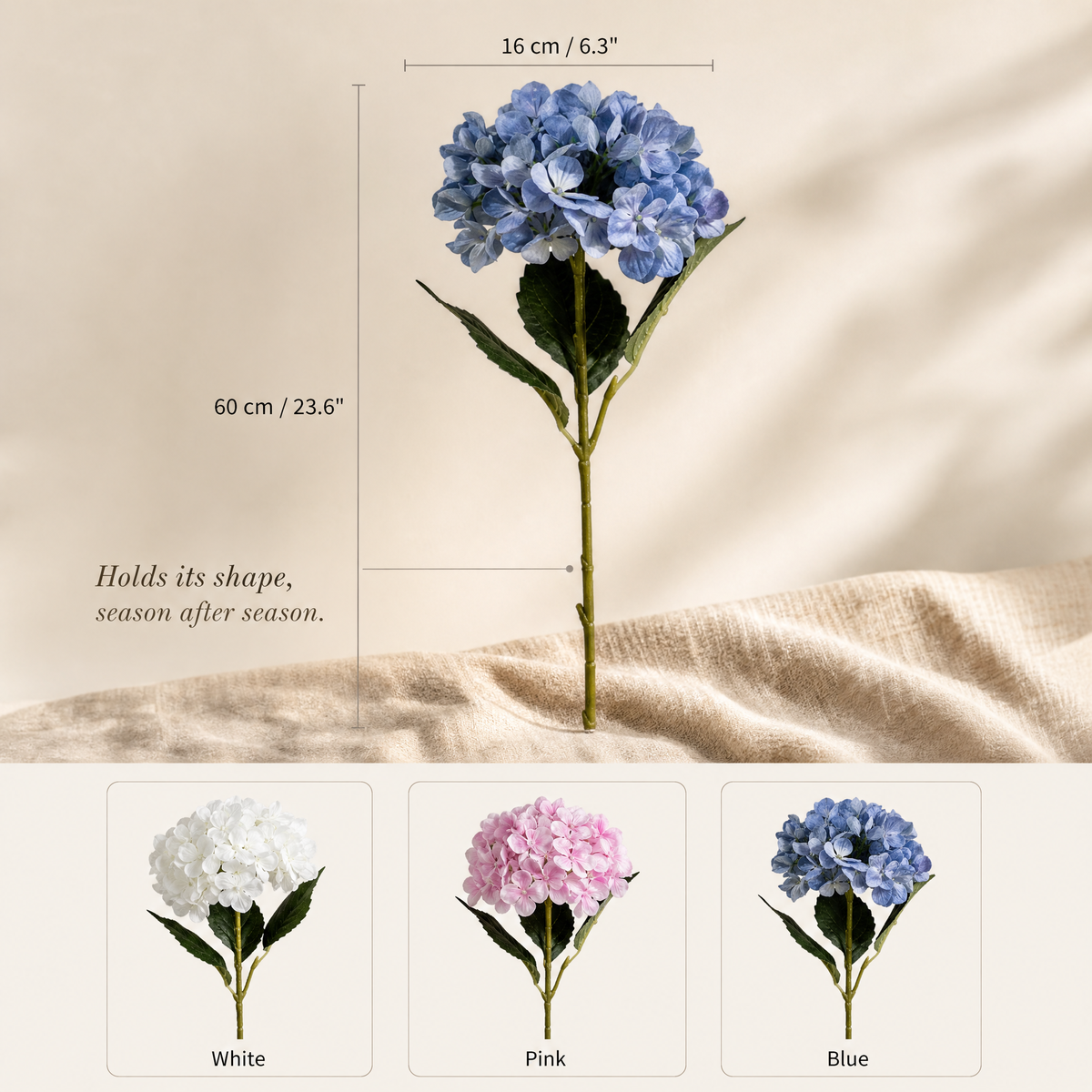 Silk Hydrangea Stem – Faux Floral for Home Decor, Vase, Wedding Arrangement