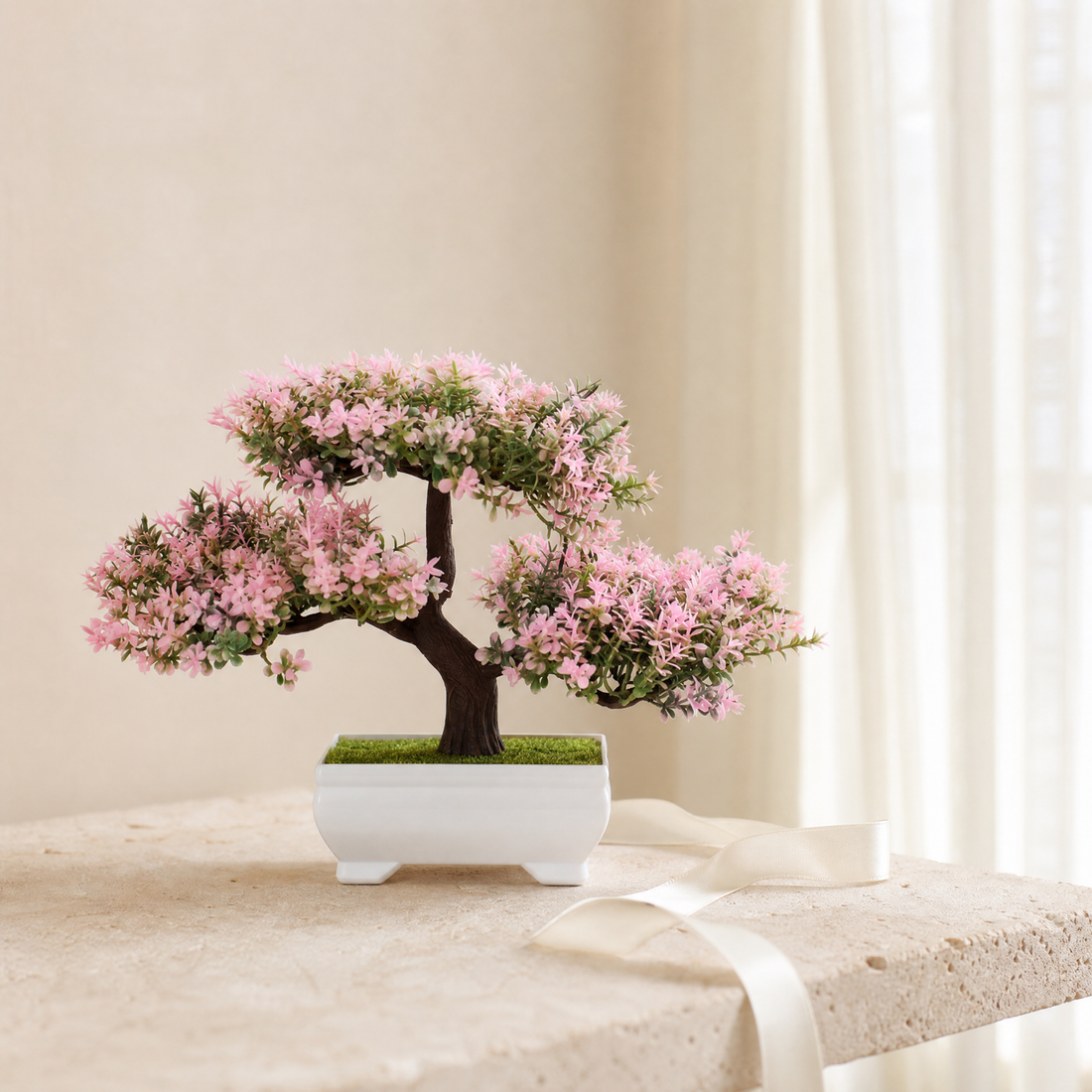 Artificial Bonsai Tree – Faux Flowering Plant Home Office Desk Decor Gift