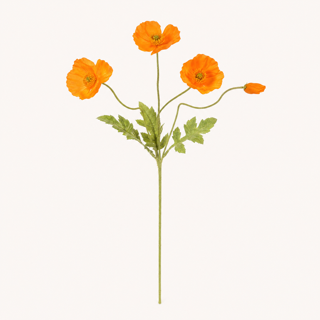 Silk Poppy Stem Faux Flowers – 4 Head Spray for Wedding and Home Decor