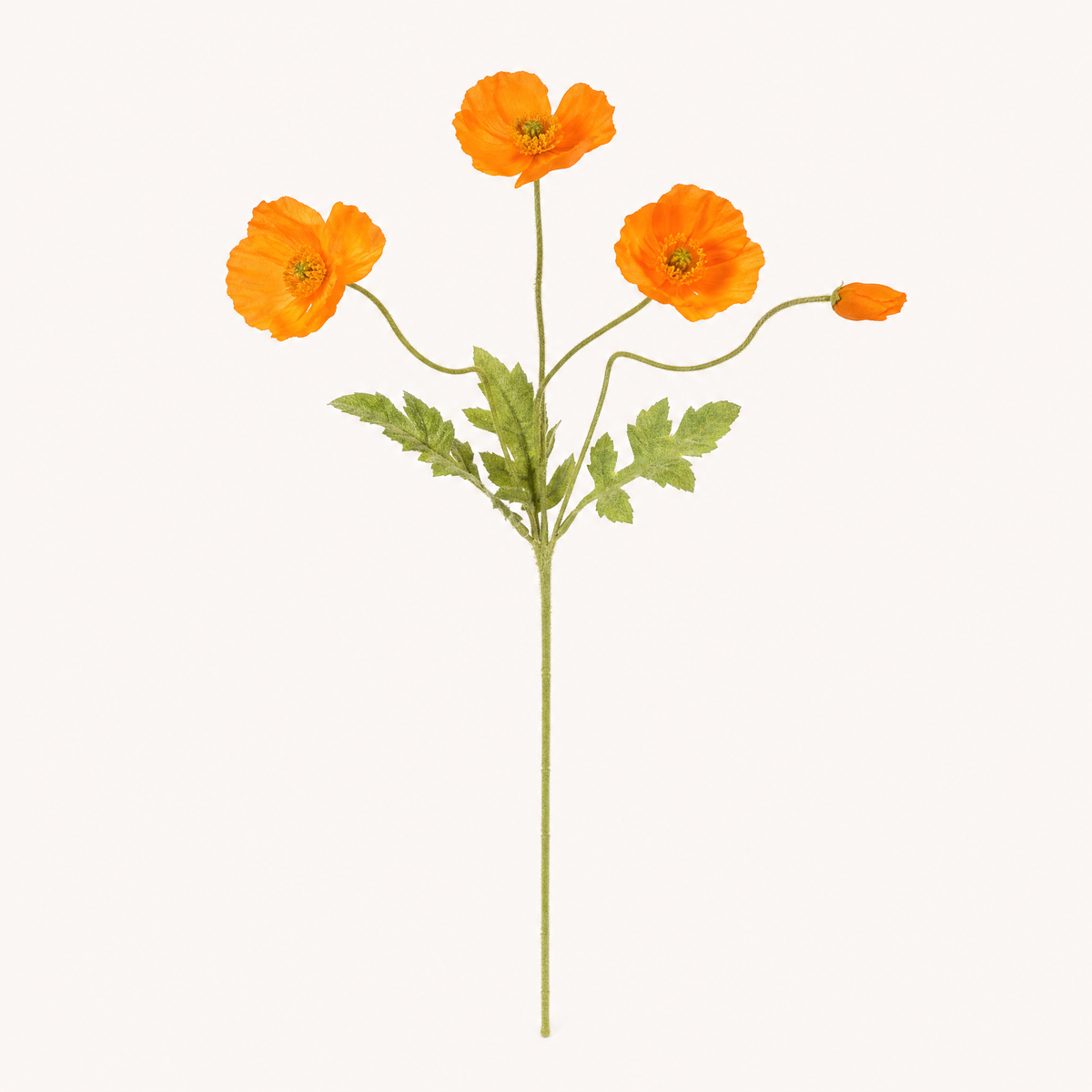 Silk Poppy Stem Faux Flowers – 4 Head Spray for Wedding and Home Decor