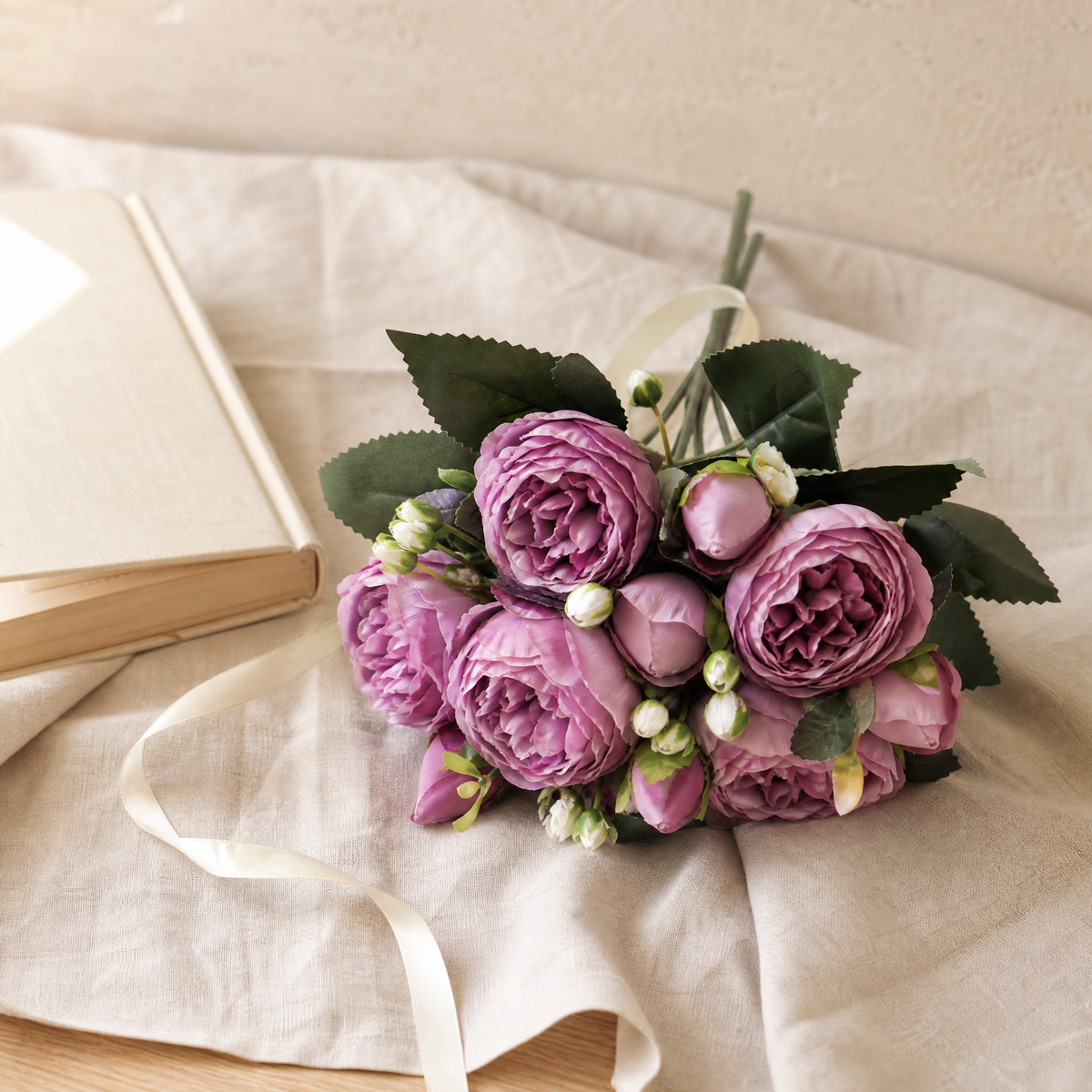 Silk Peony Bouquet – Faux Floral Arrangement for Home Vase Wedding Decor