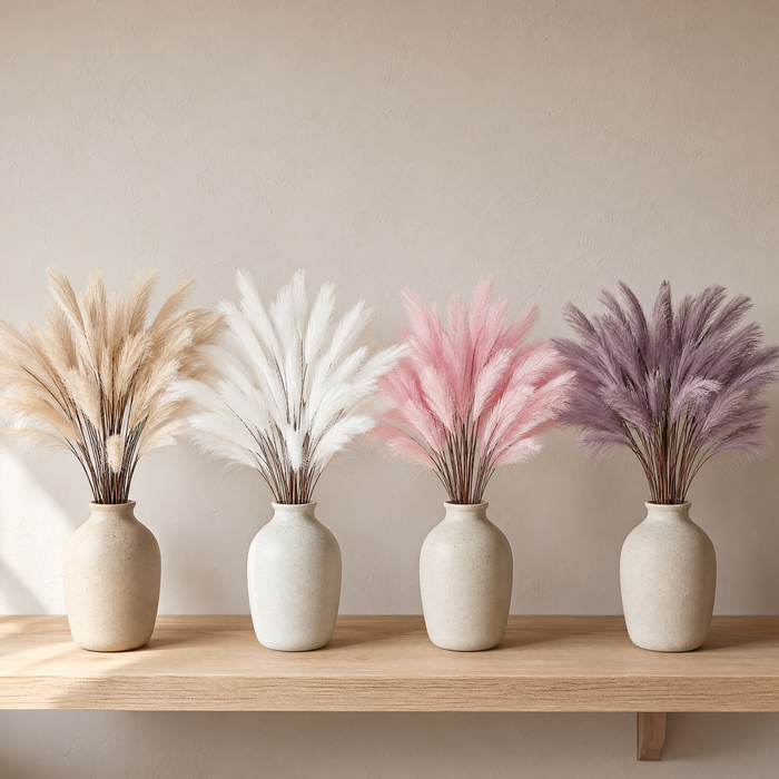 Silk Reed Stems Faux Pampas Bunch – Home Decor Wedding Vase Arrangement 80cm